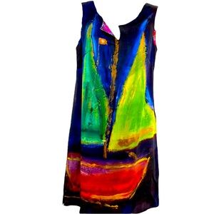 LOUISE DELlA silk dress with sailboats, small, NWT